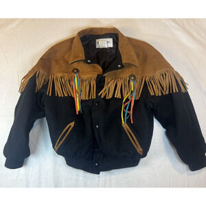 Identity Inc Kids Sz 12 Western Native American Fringe Suede/ Wool Bomber Jacket